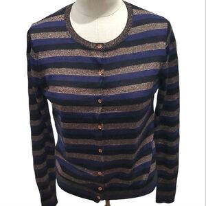 Women's Loft Cardigan Small – Striped, Cozy, Versatile Office Layer